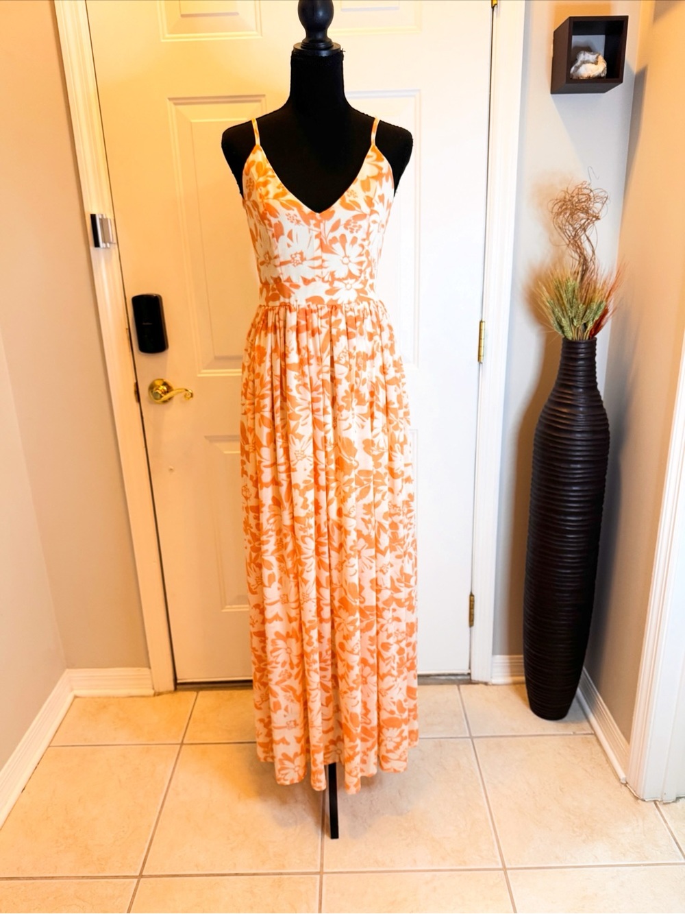 Pink Lily Orange Floral V-Neck Maxi Dress